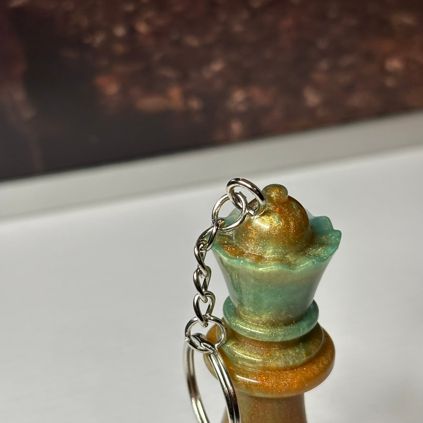 Green/Brown Mush Queen - Handmade Resin Keychain - Large Edition