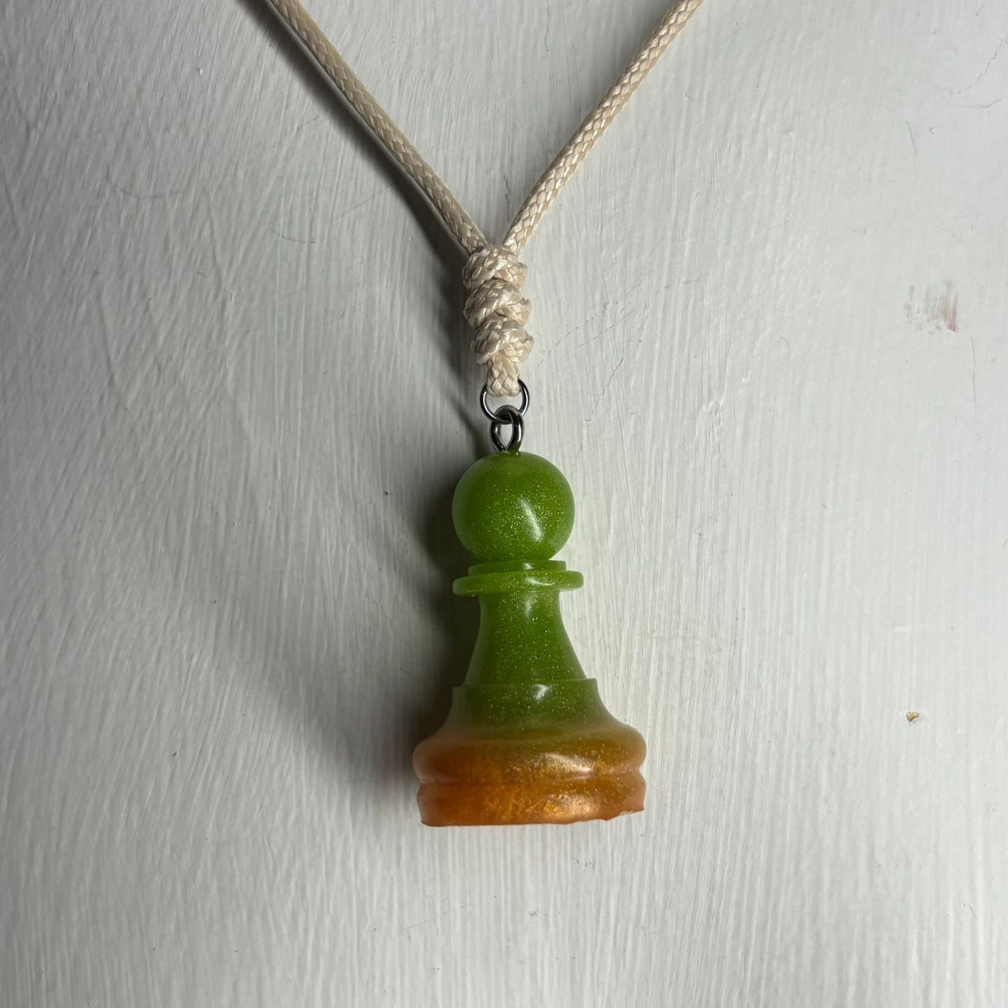Green & Orange Pawn - Handmade Resin Chess Necklace