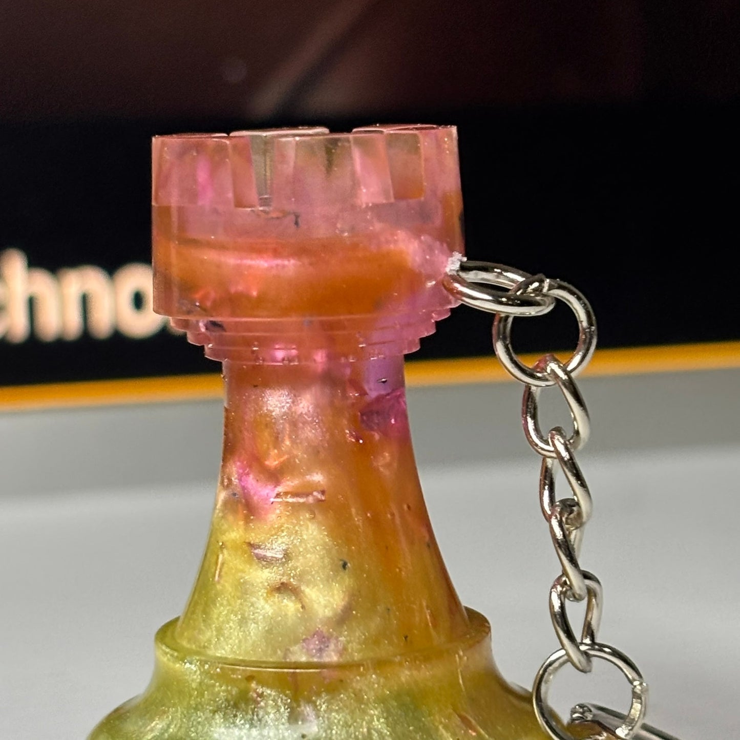 Sunny Pink Rook - Handmade Resin Keychain - Large Edition