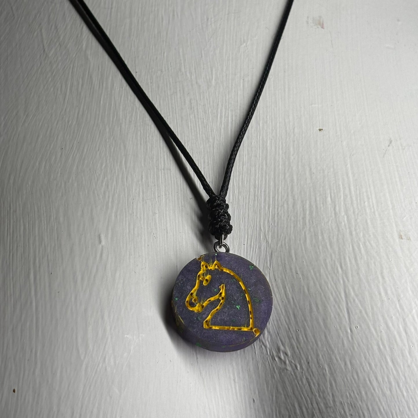 Purple & Yellow Knight - Handmade Resin Chess Necklace