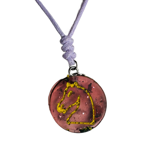 Purple Translucent Knight - Handmade Resin Chess Necklace