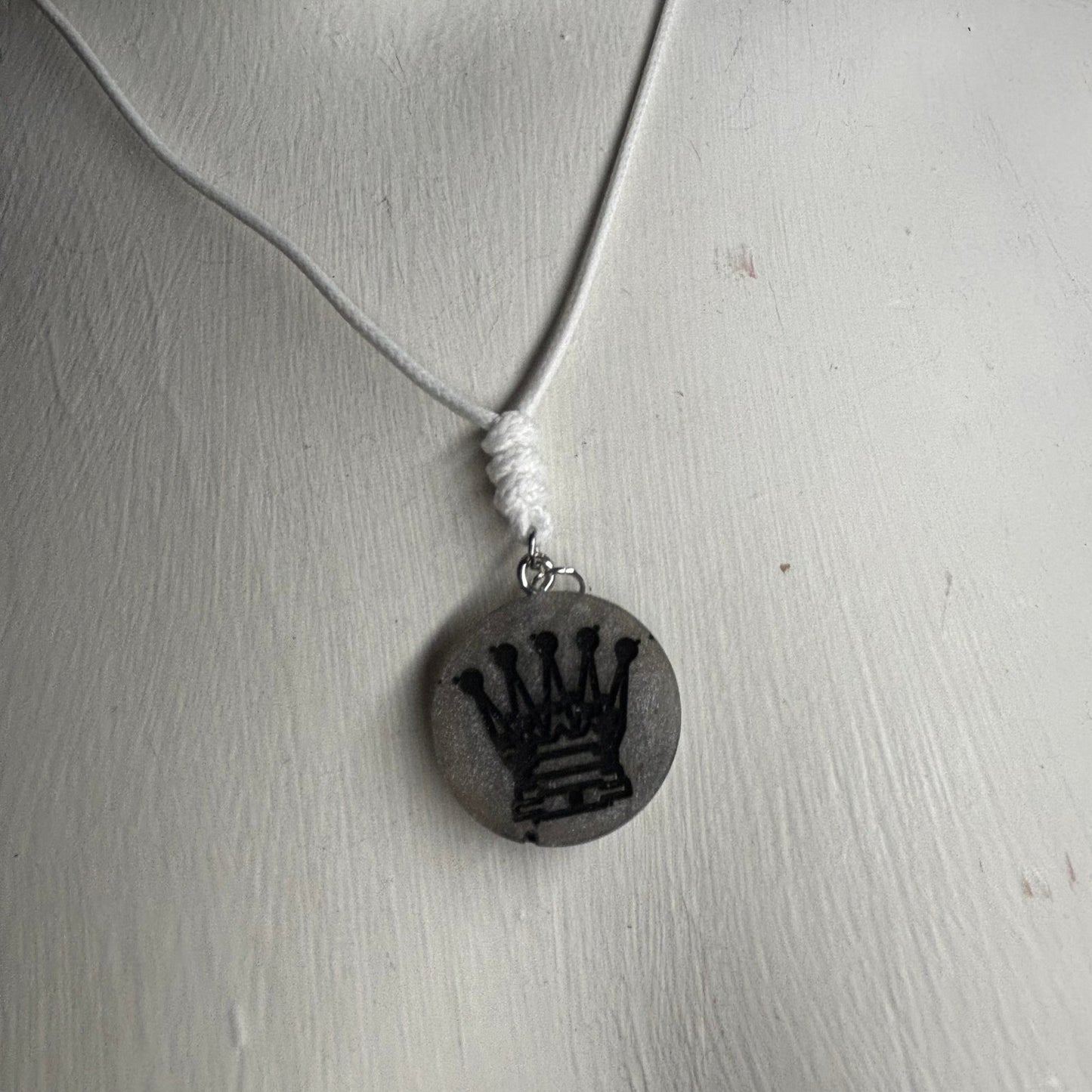 Dark Gray Queen - Handmade Resin Chess Necklace