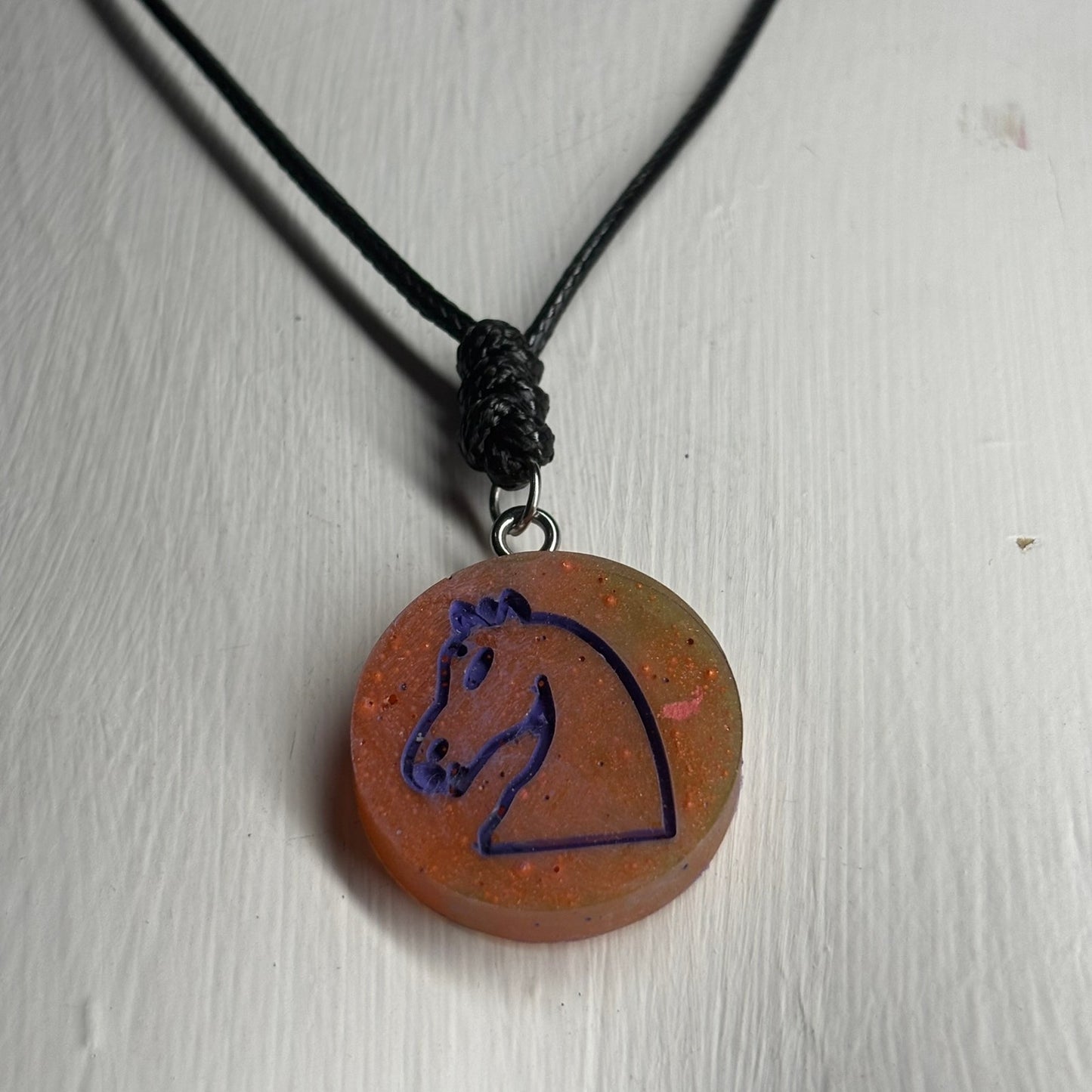 Purple Orange Knight - Handmade Resin Chess Necklace