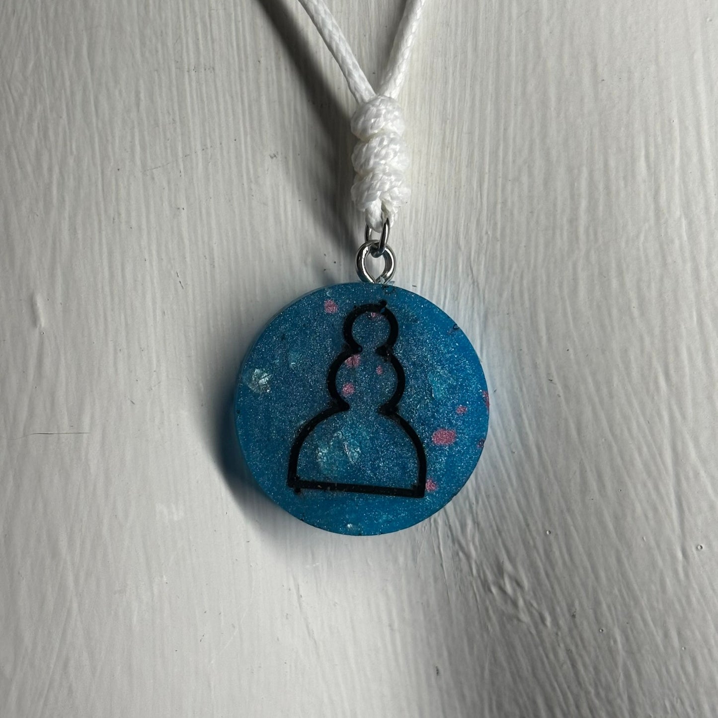Pearl Blue Pawn - Handmade Resin Chess Necklace