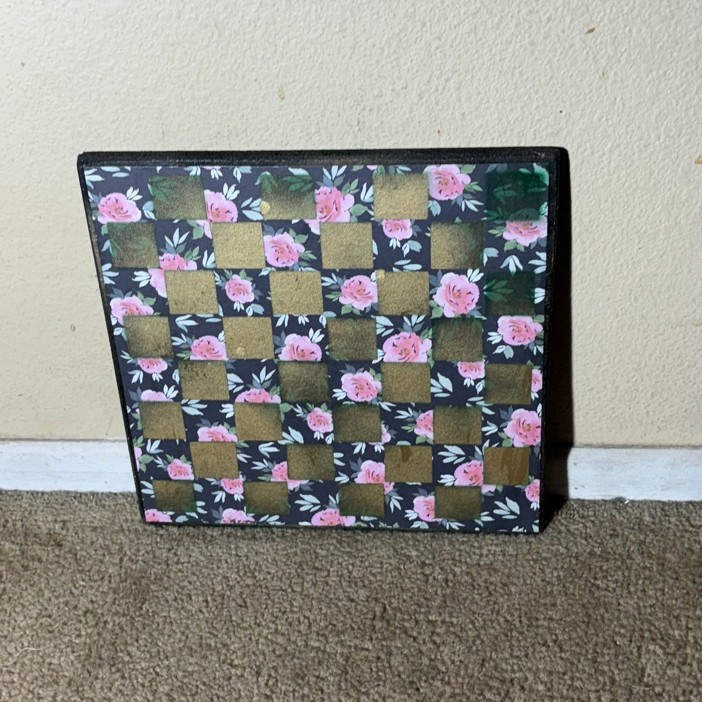 Golden Dark Green Flowers - Scrapbook Chess Board