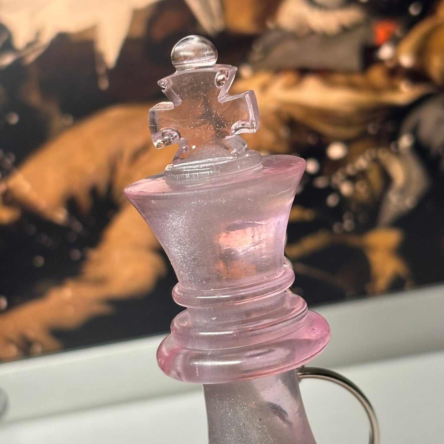 White Pink King - Handmade Resin Keychain - Large Edition