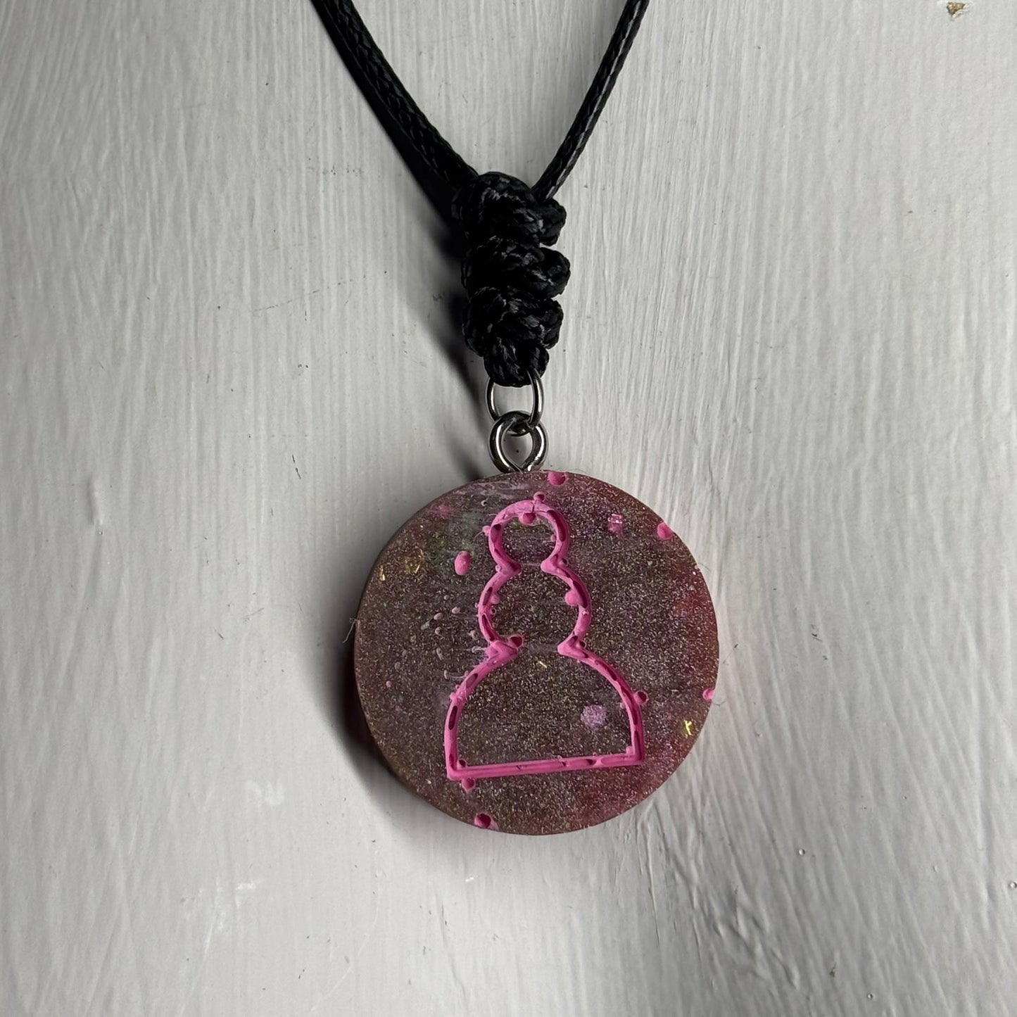 Pink Space Pawn - Handmade Resin Chess Necklace