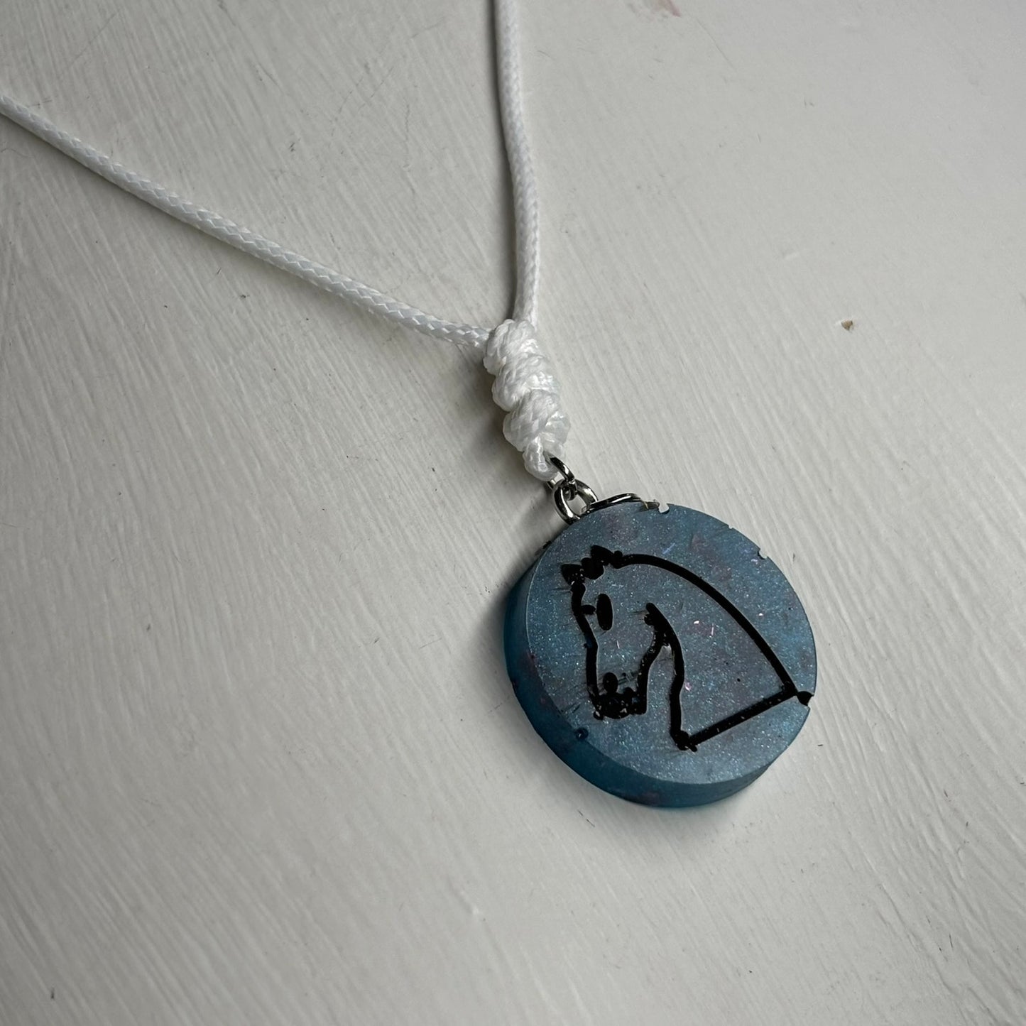 Blue Knight - Handmade Resin Chess Necklace