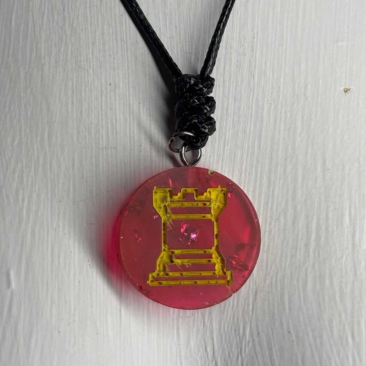 Glitter Red Rook - Handmade Resin Chess Necklace