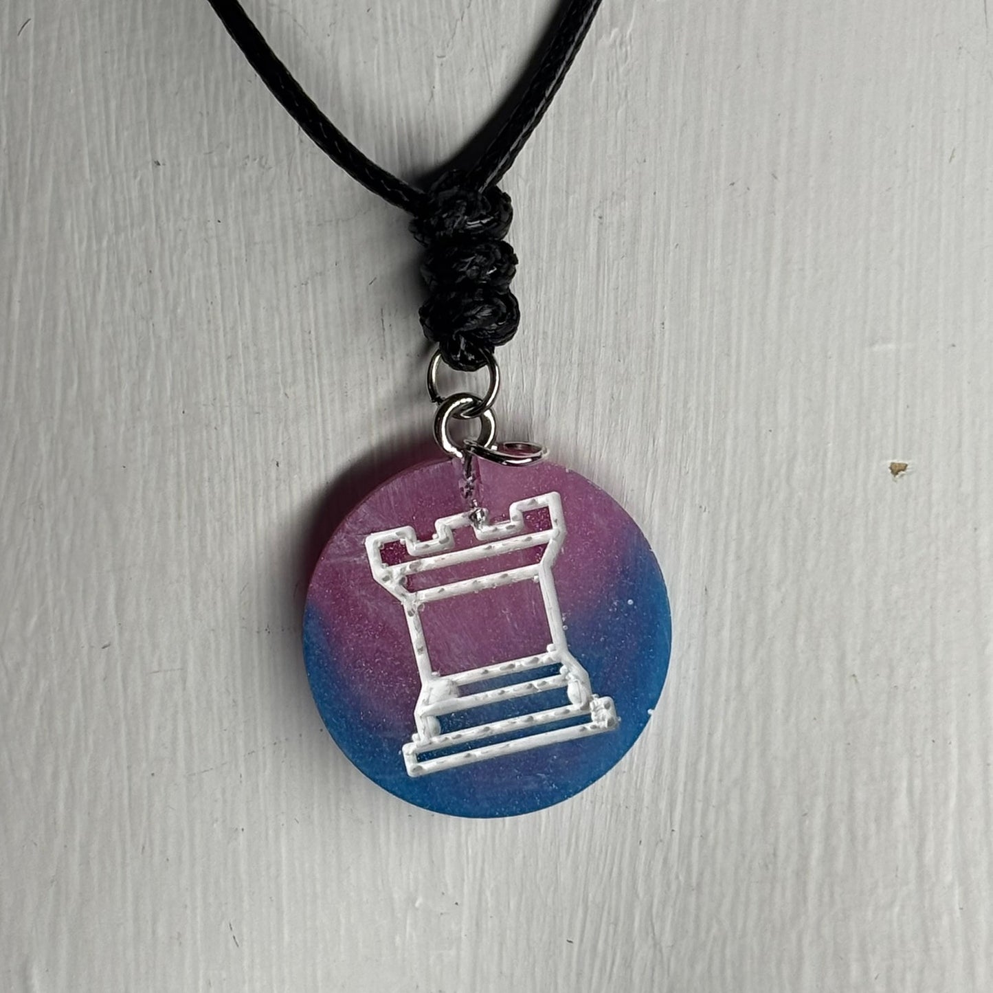 Blue & Pink Mixed Rook - Handmade Resin Chess Necklace