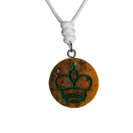 Green King Ember - Handmade Resin Chess Necklace - Flat Edition