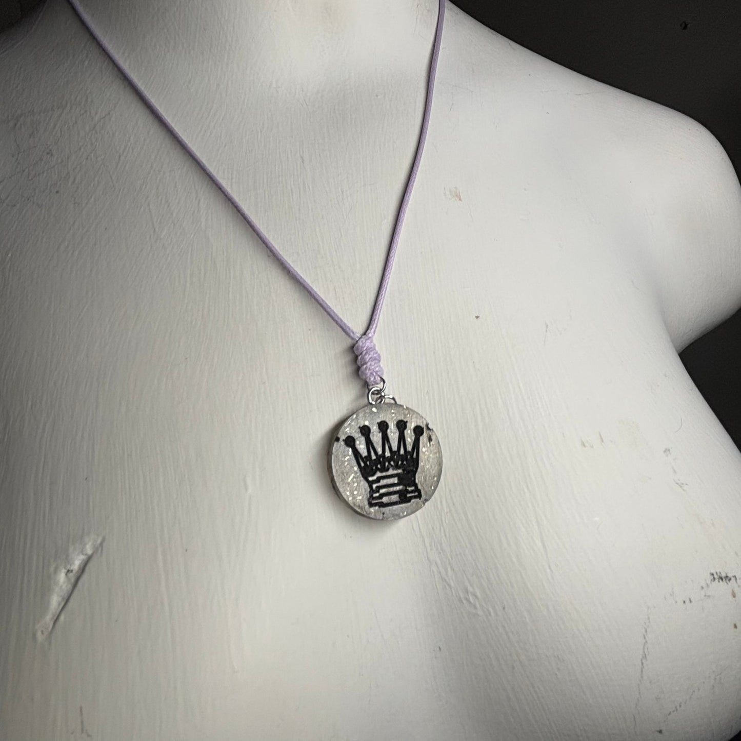 Gray Queen - Handmade Resin Chess Necklace