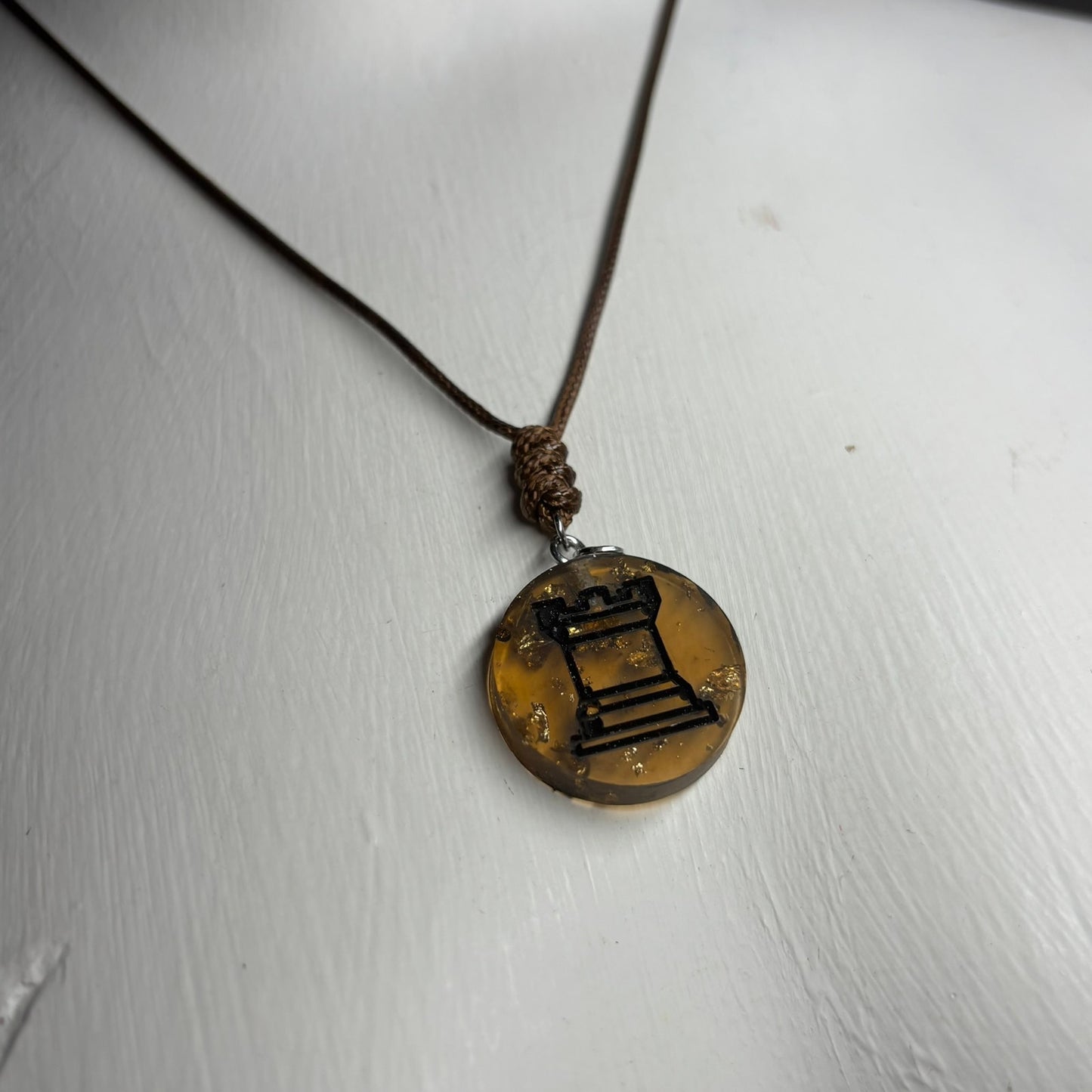 Amber Rook - Handmade Resin Chess Necklace