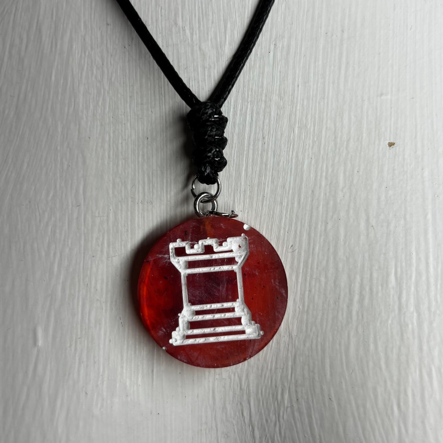 Dark Red Rook - Handmade Resin Chess Necklace