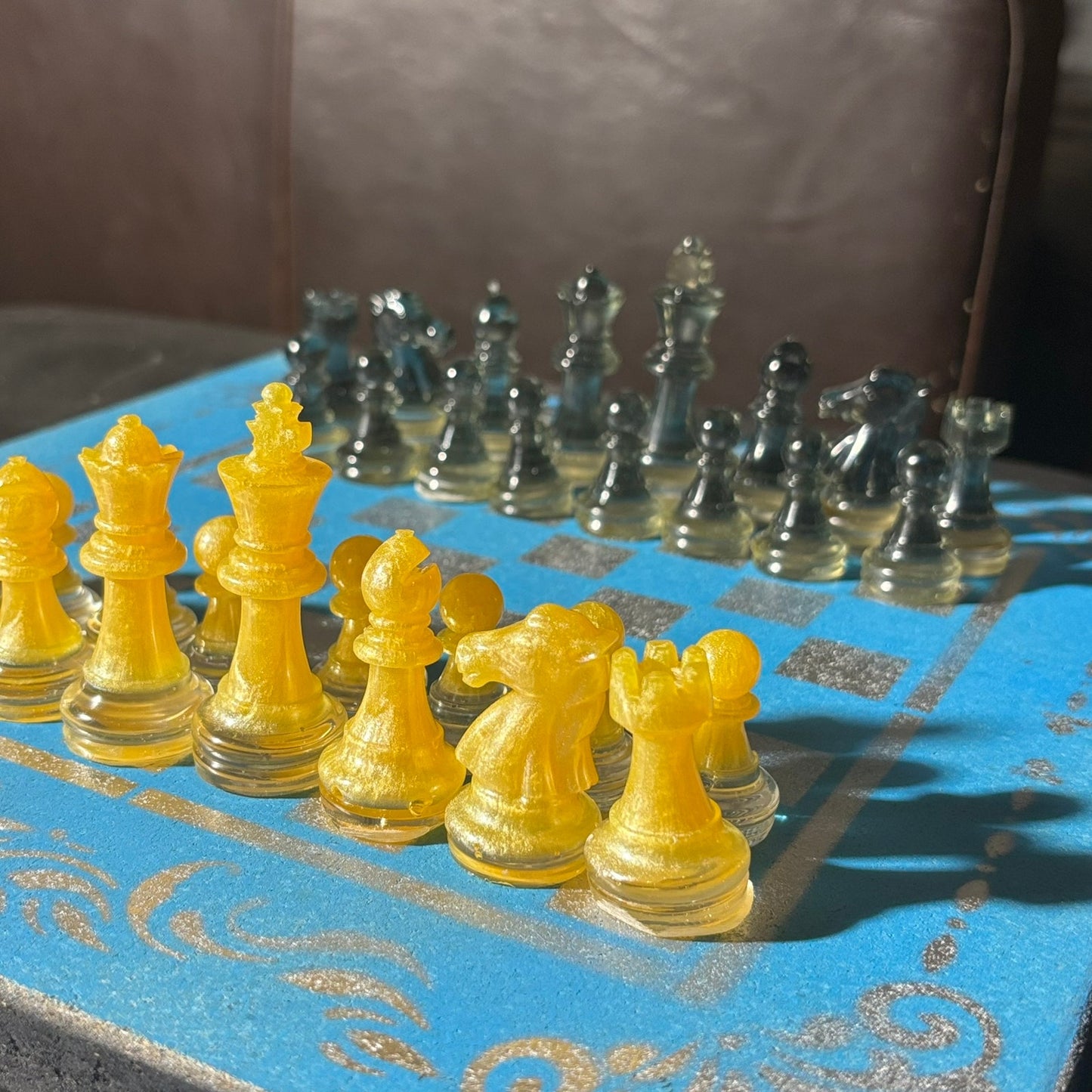 Yellow & Blue - Painted Chess Set