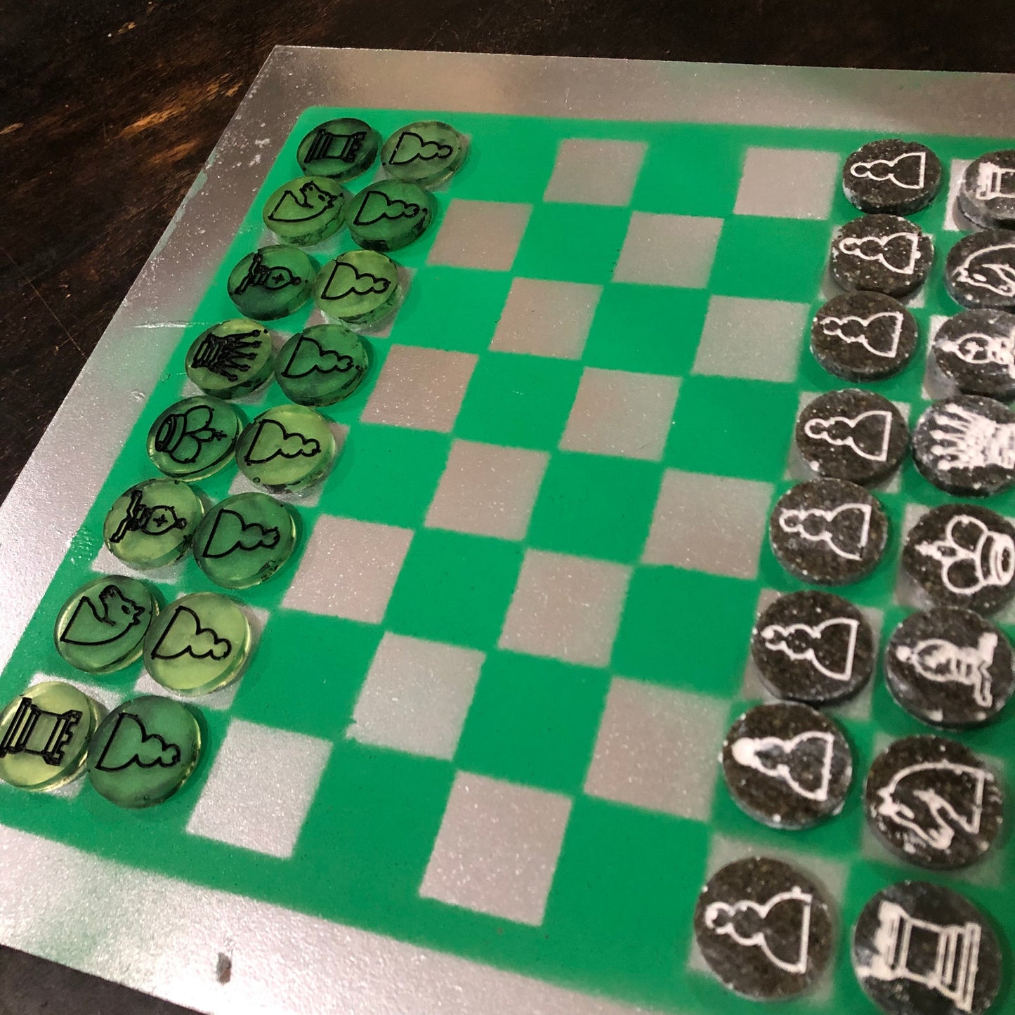 Chrome Green - Painted Chess Set