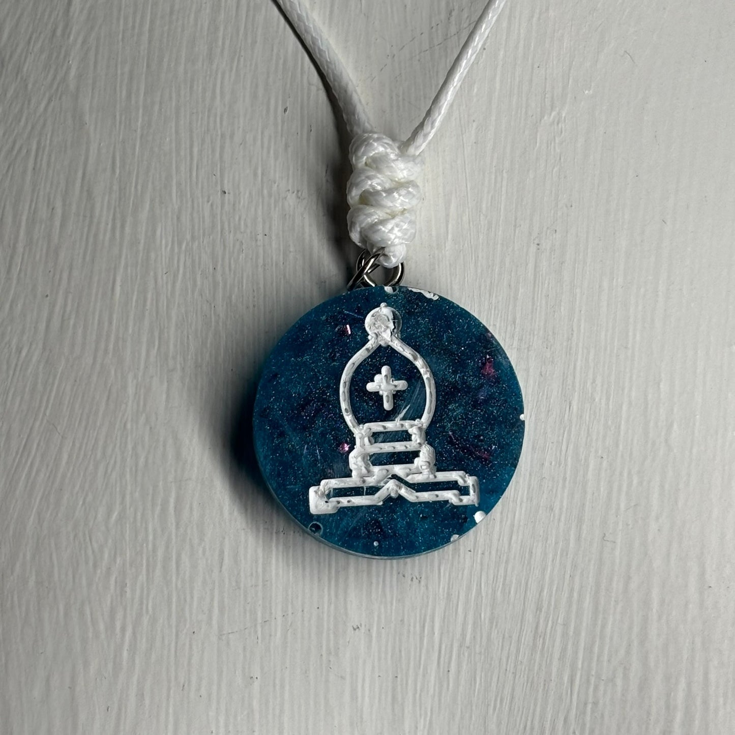 Blue Bishop - Handmade Resin Chess Necklace
