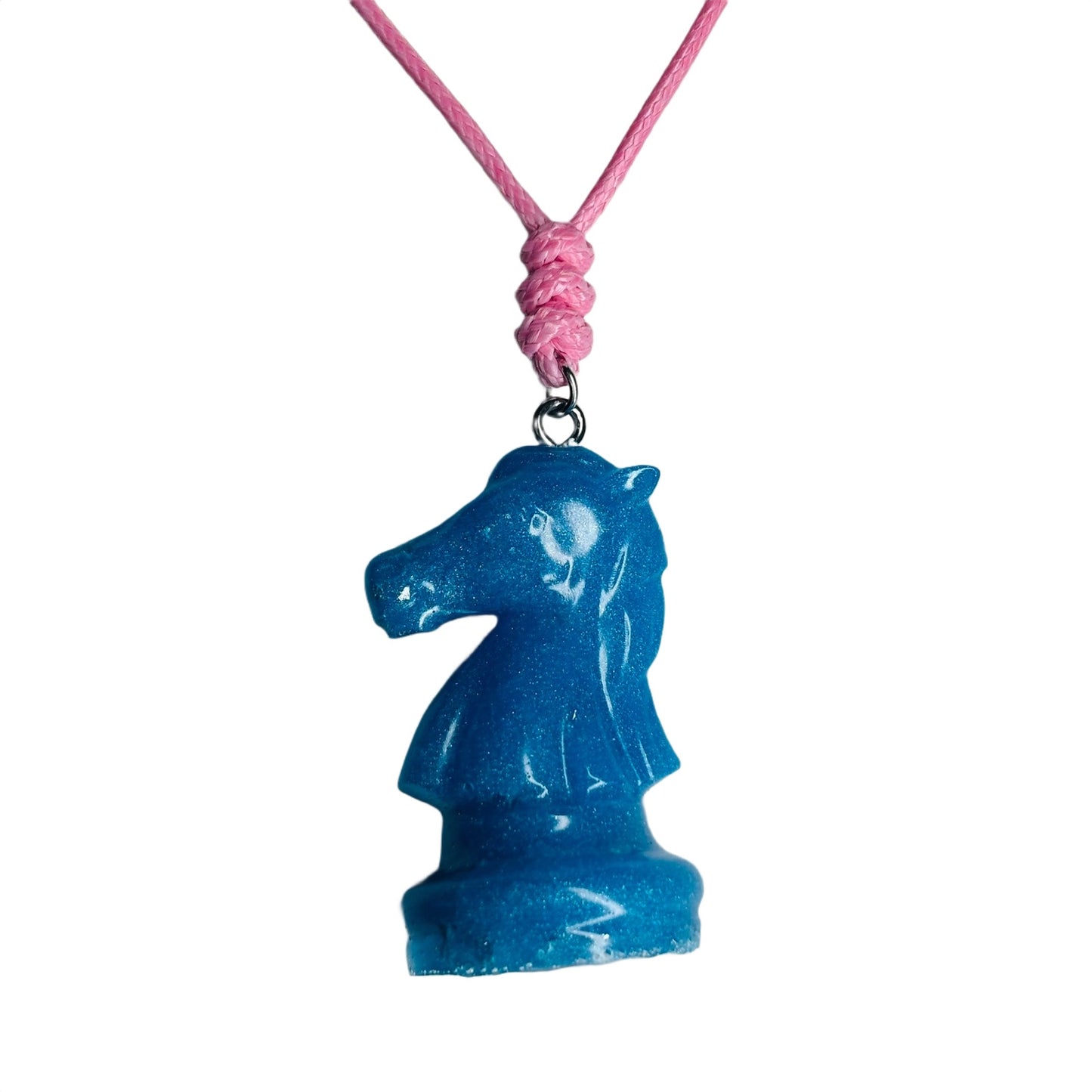 Blue Knight - Handmade Resin Chess Necklace