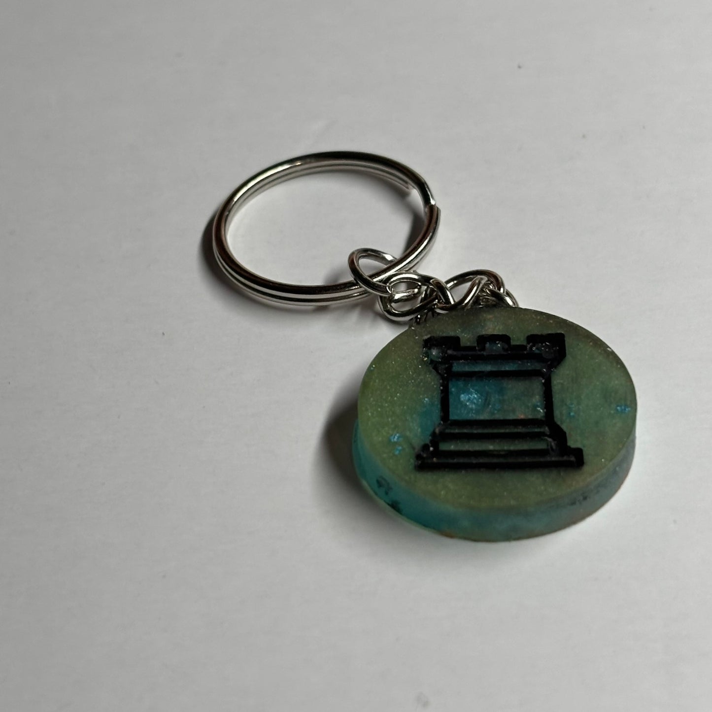 Blue Green Rook - Handmade Resin Keychain - Flat Edition