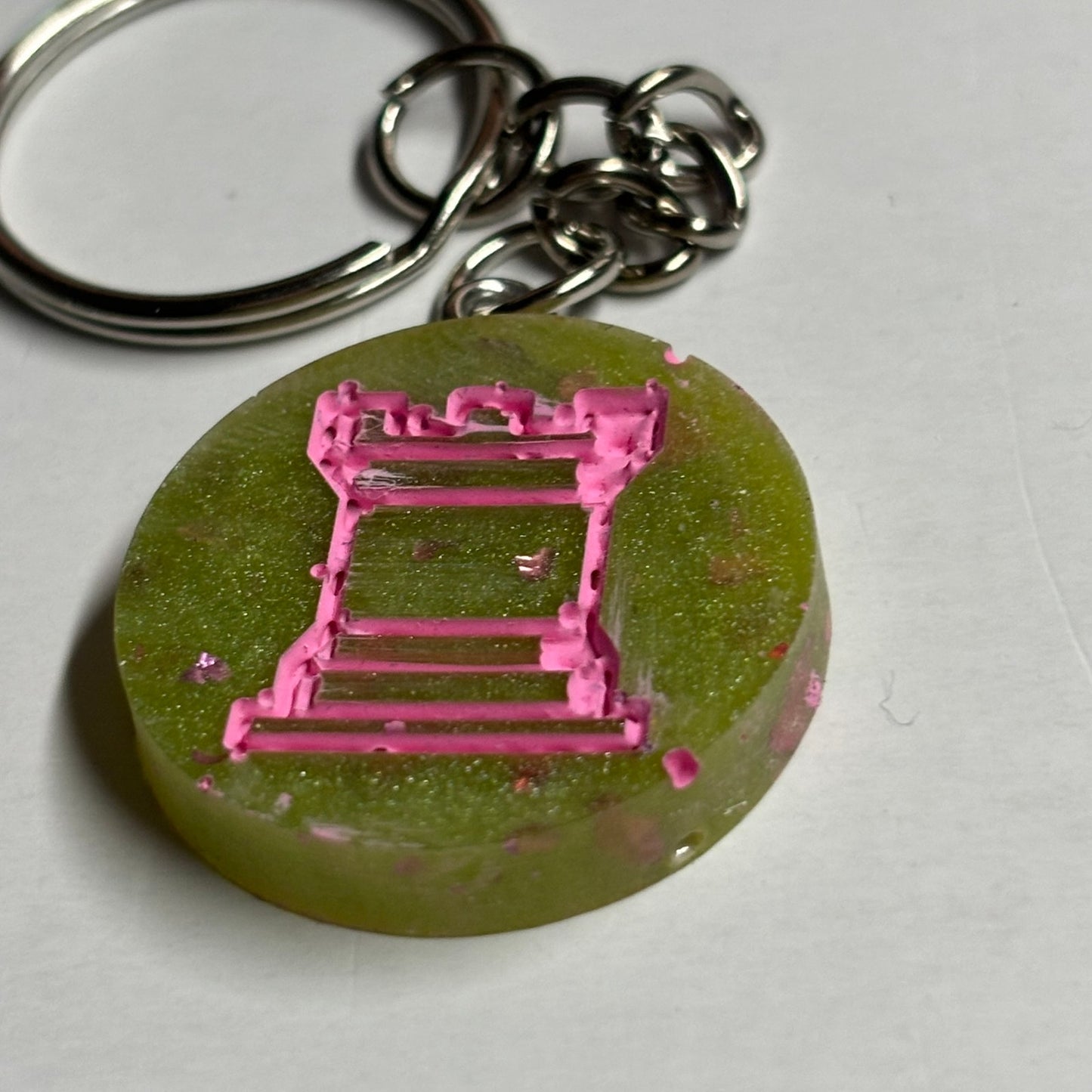 Lime Green Pink Lining - Handmade Resin Keychain - Flat Edition