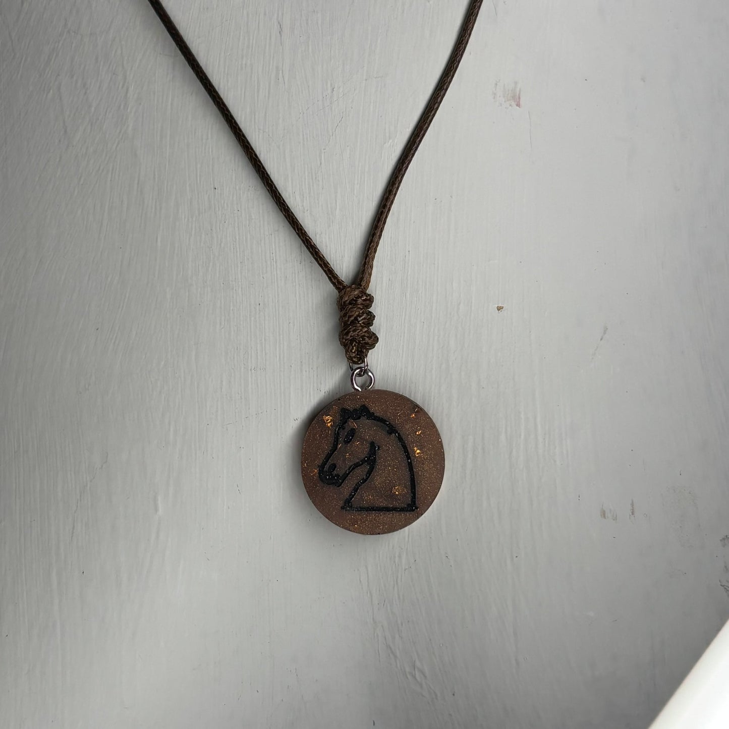 Vintage Brown Knight - Handmade Resin Chess Necklace