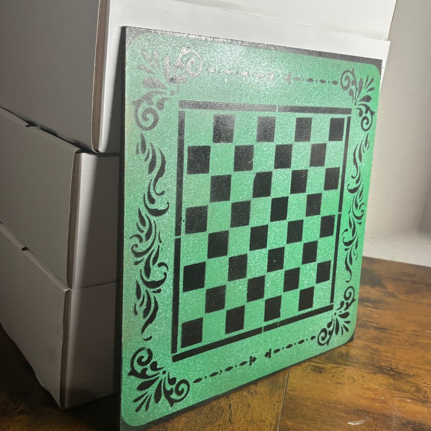 Green & Black - Painted Chess Board