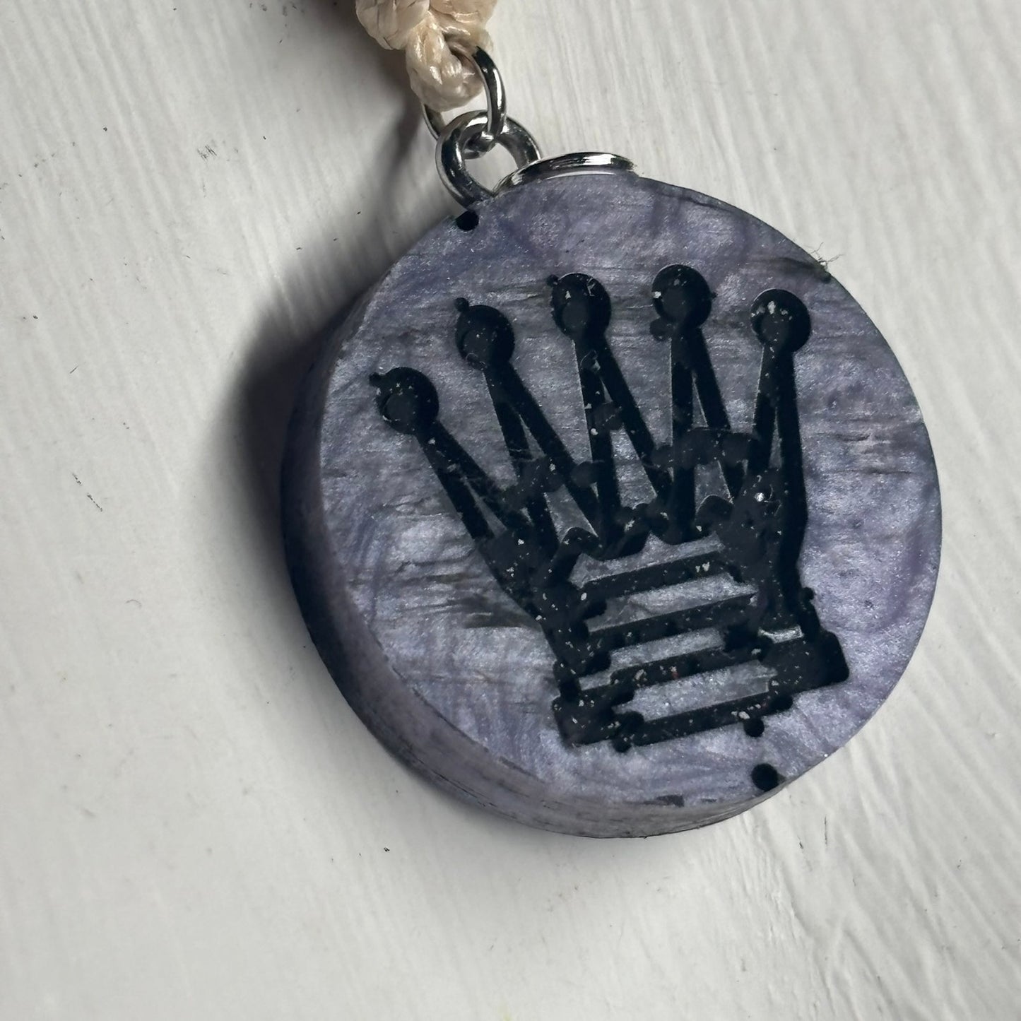 Cream Dark Purple Queen - Handmade Resin Chess Necklace