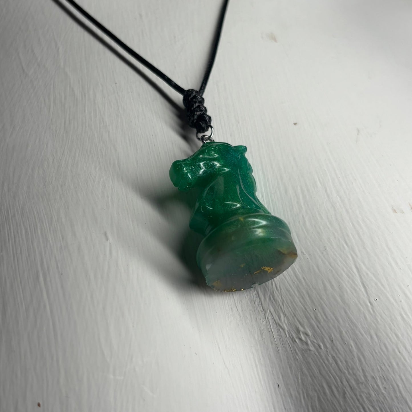 Royal Green Knight - Handmade Resin Chess Necklace