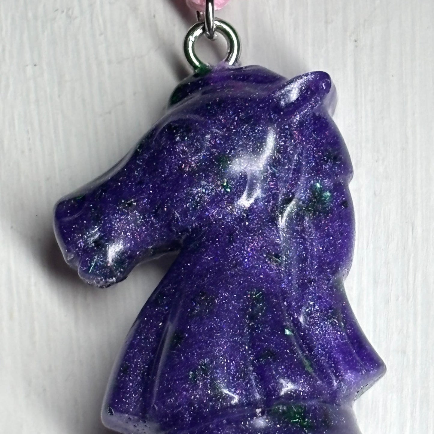 Dark Purple Knight - Handmade Resin Chess Necklace