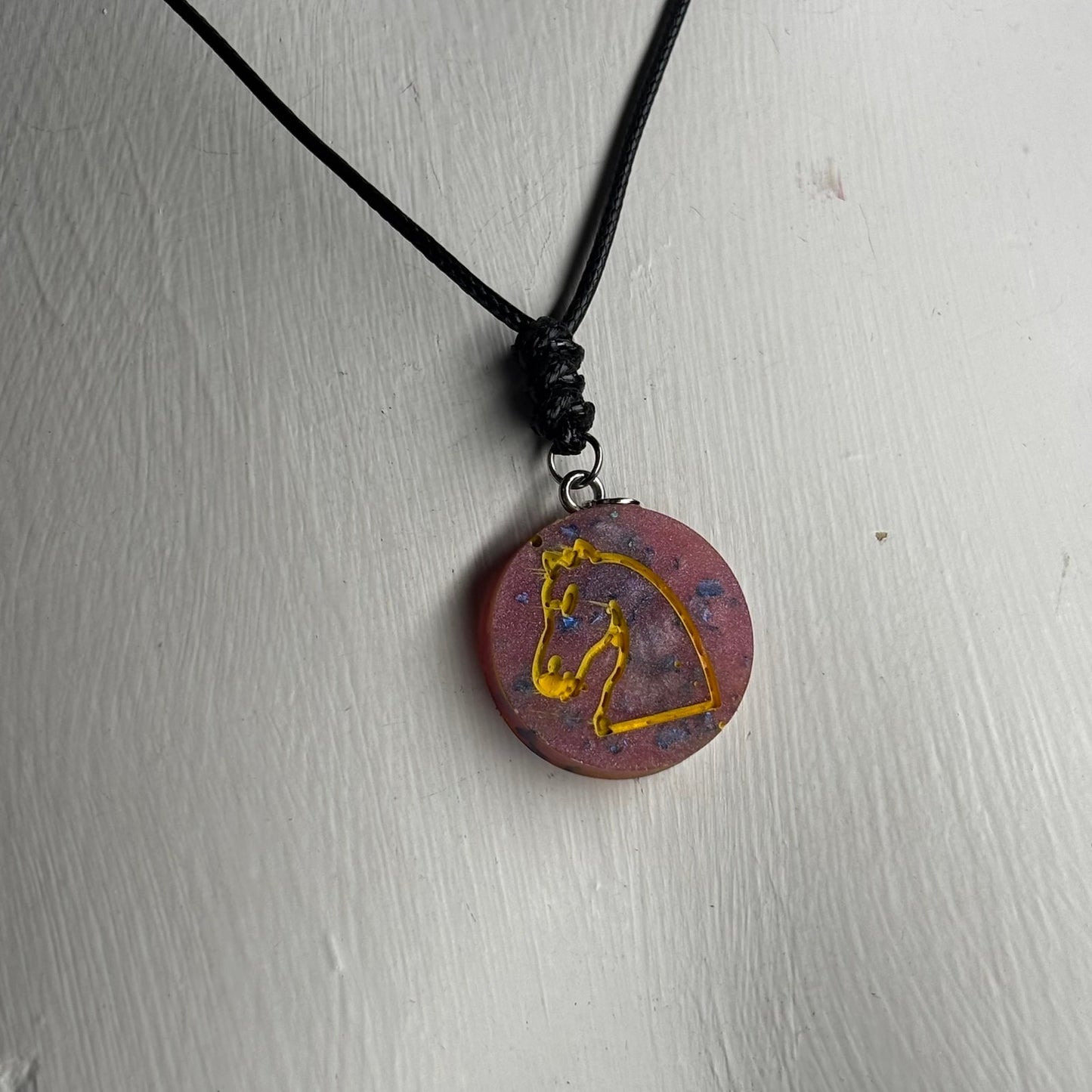 Pink Crystal Knight - Handmade Resin Chess Necklace