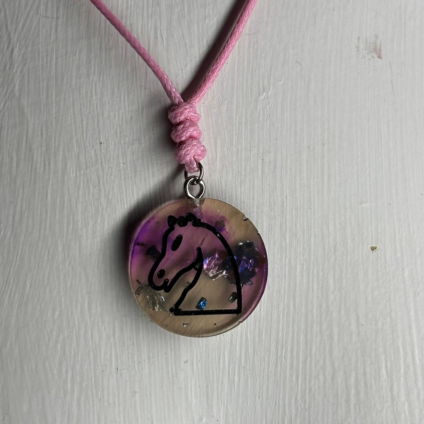 Pink Burst Knight - Handmade Resin Chess Necklace