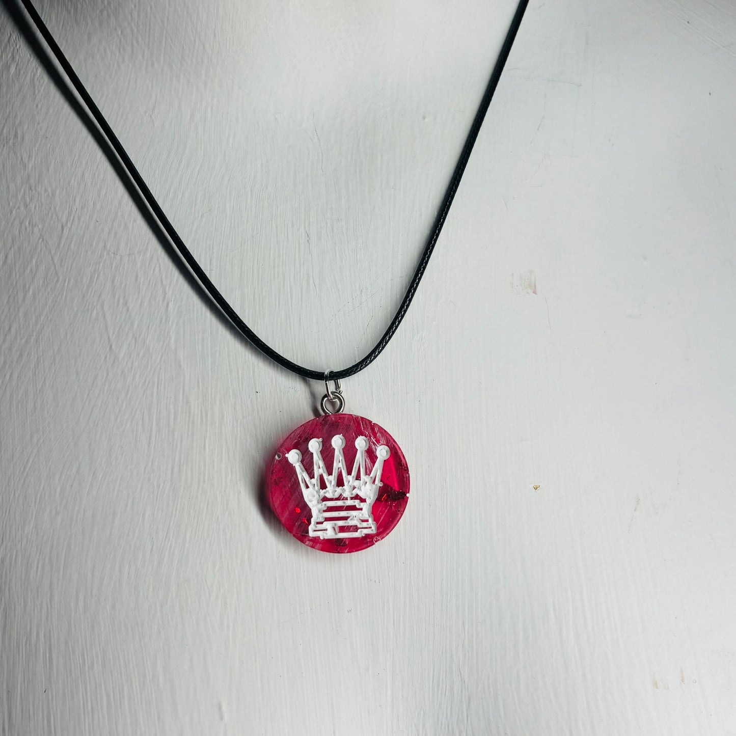 Vibrant Red Queen - Handmade Resin Chess Necklace