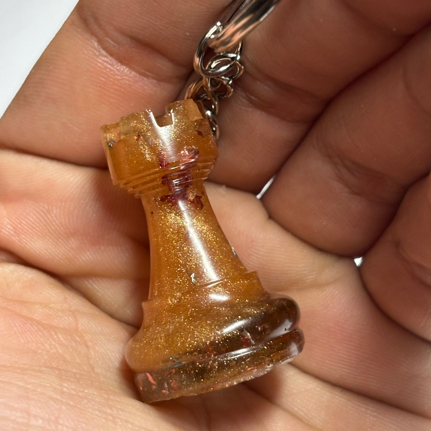 Orange Amber Rook - Handmade Resin Keychain