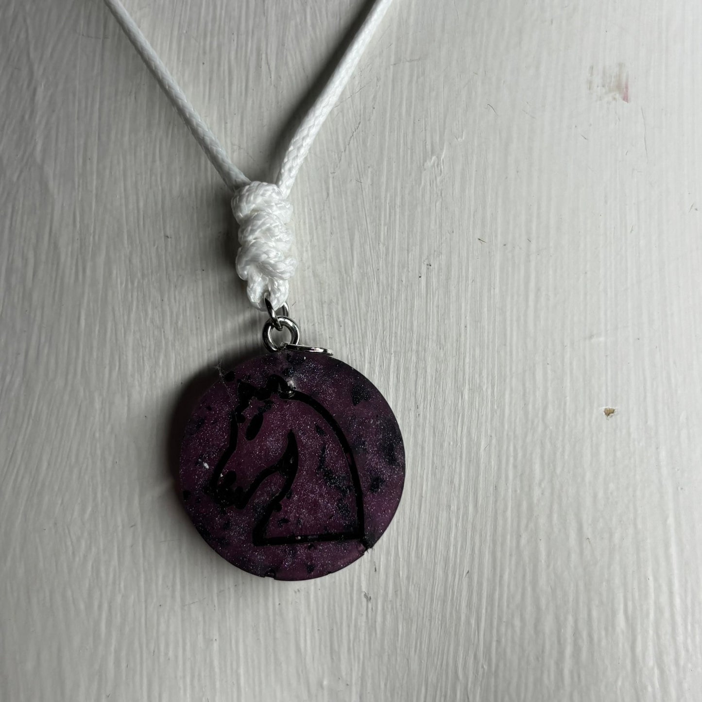 Hidden Purple Knight - Handmade Resin Chess Necklace