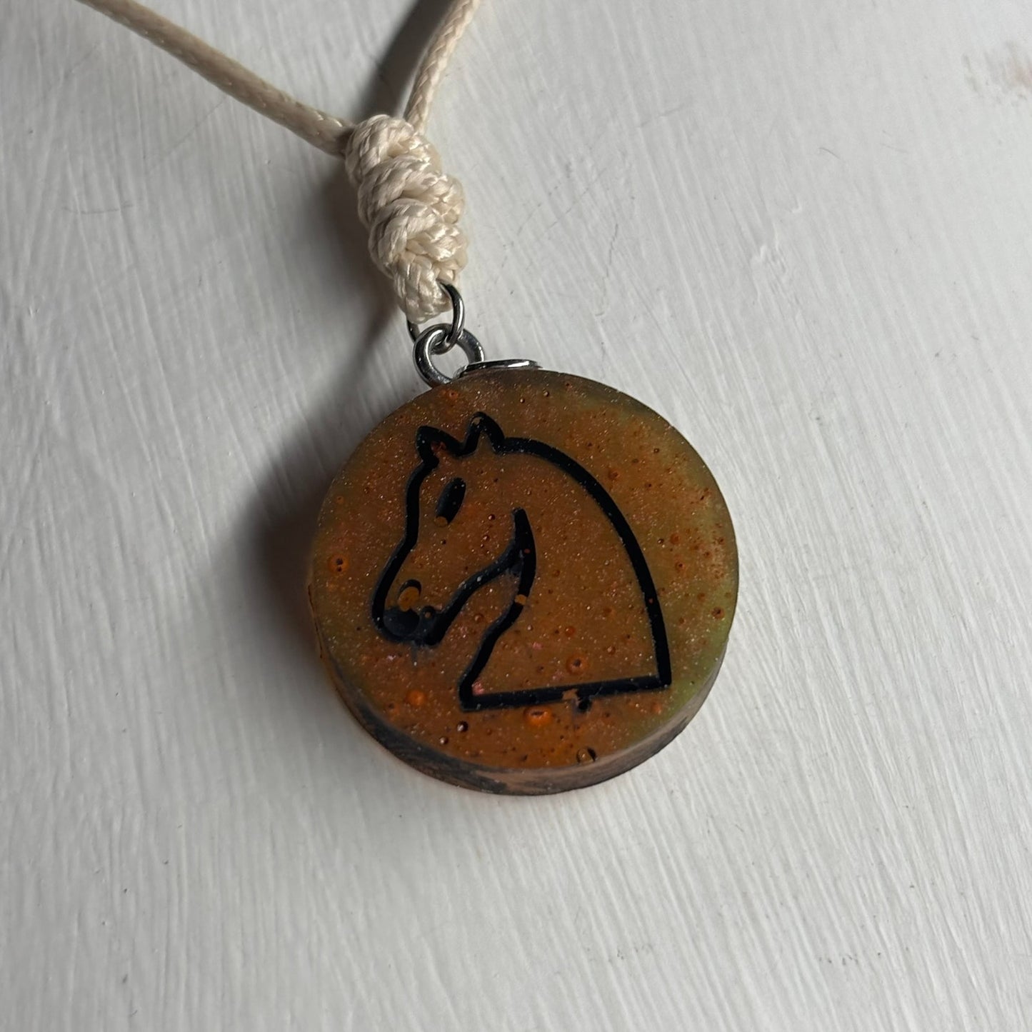 Coffee Brown Knight - Handmade Resin Chess Necklace
