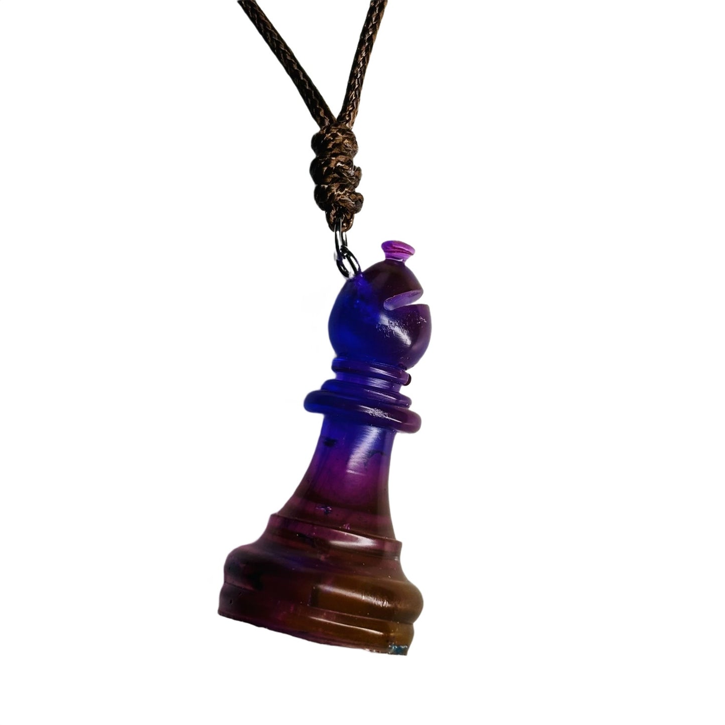 Cosmic Purple Bishop - Handmade Resin Chess Necklace