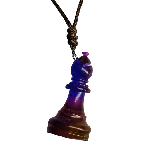 Cosmic Purple Bishop - Handmade Resin Chess Necklace