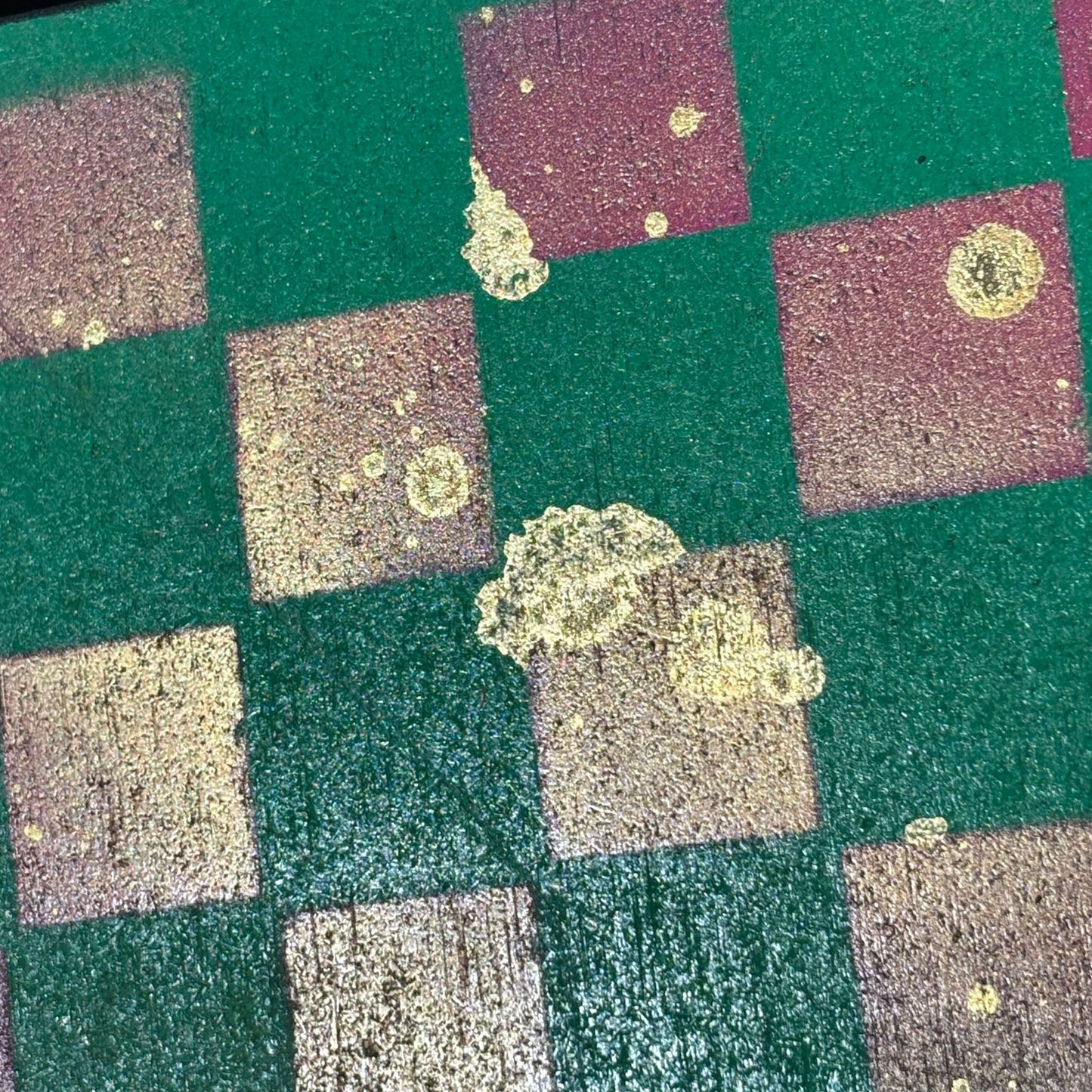 Pink Green Gold Splatter - Painted Chess Board