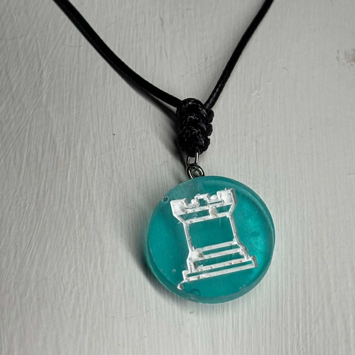 Aqua Green Rook - Handmade Resin Chess Necklace