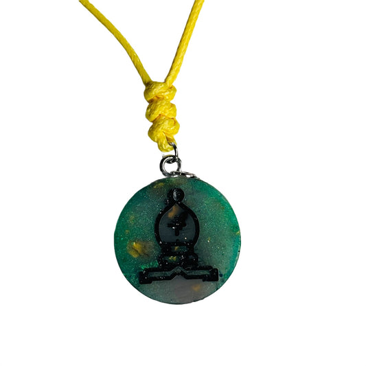 Forest Green Bishop - Handmade Resin Chess Necklace