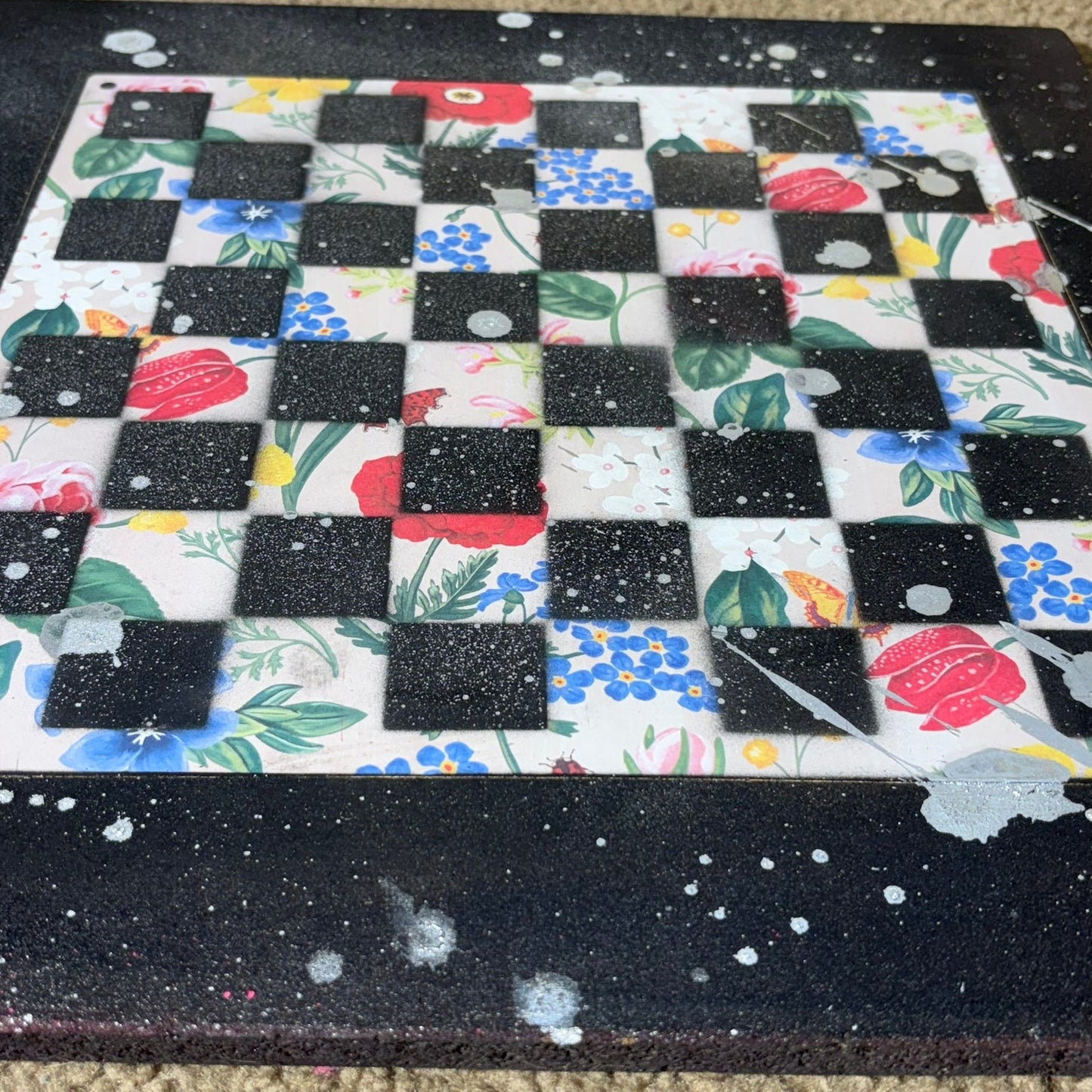 Pink Flowered Pattern - Large Deluxe Chess Set