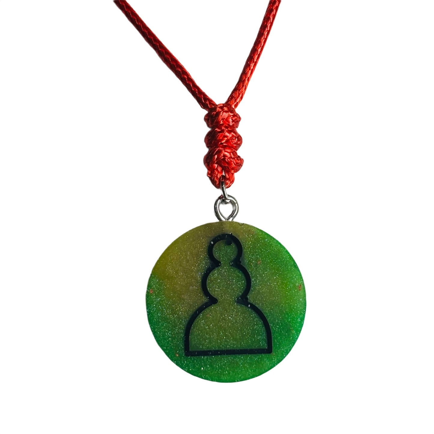Green & Red Pawn - Handmade Resin Chess Necklace