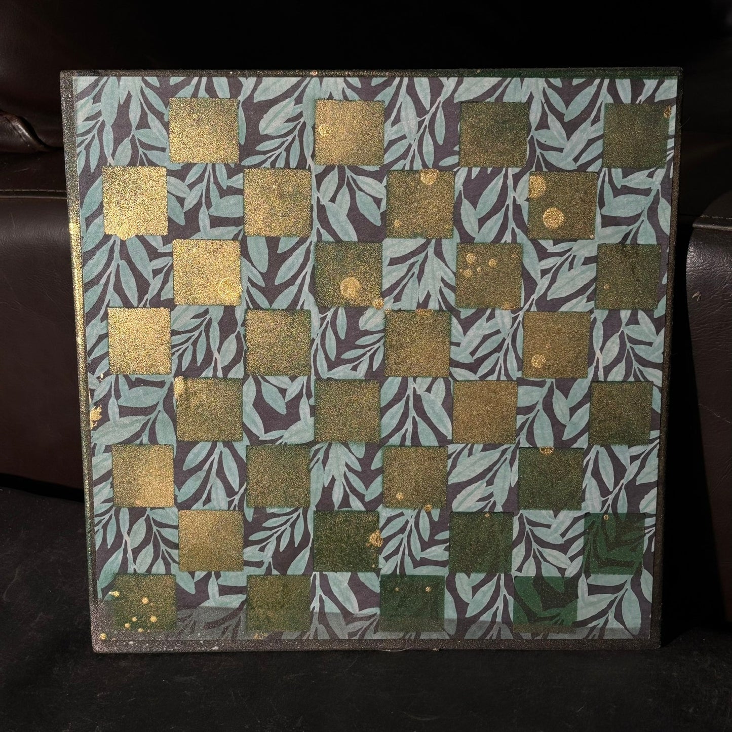 Golden Green Leaves - Scrapbook Chess Board