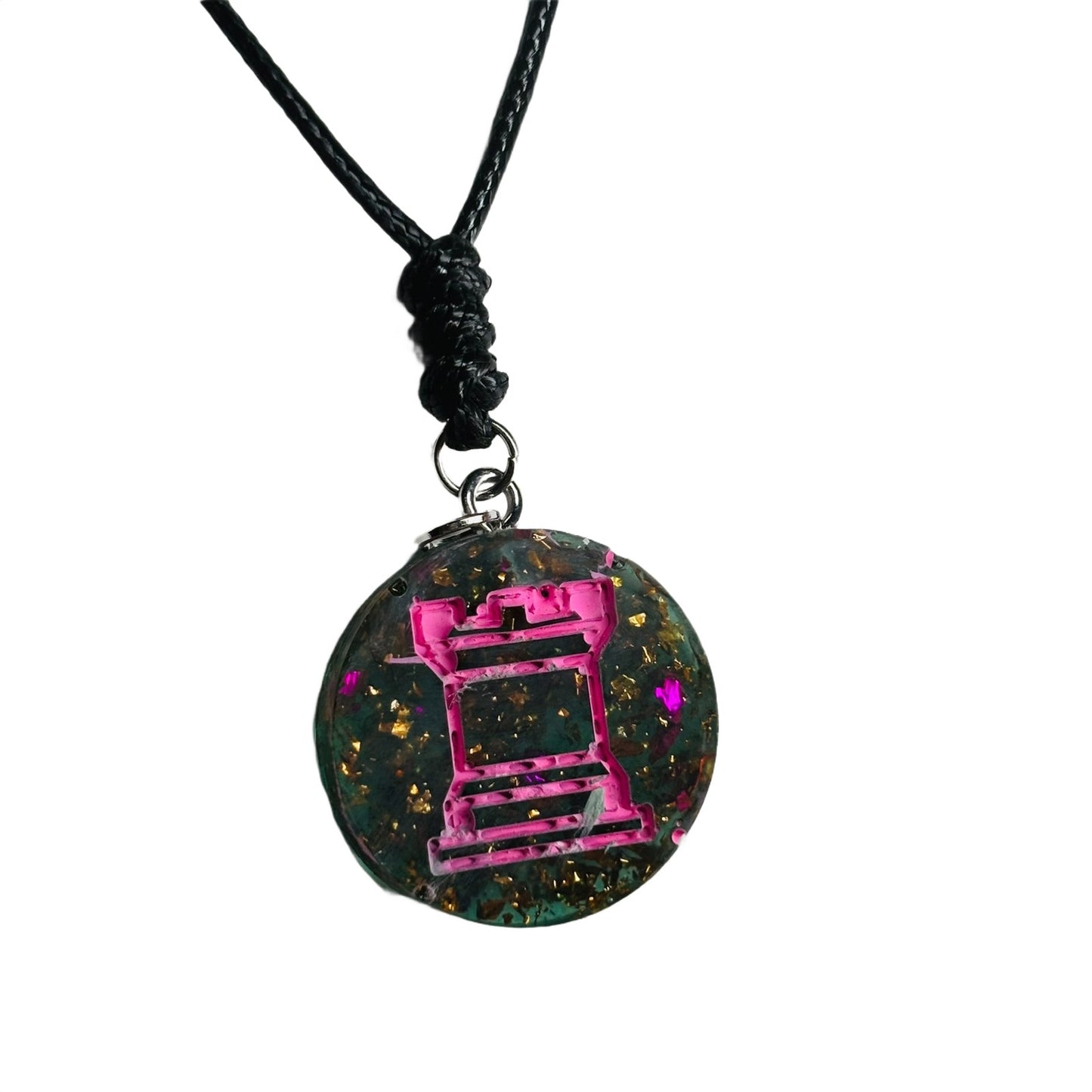 Forest Pink Rook - Handmade Resin Chess Necklace