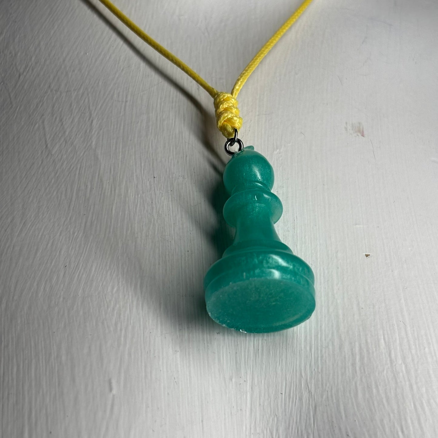 Aqua Green Bishop - Handmade Resin Chess Necklace