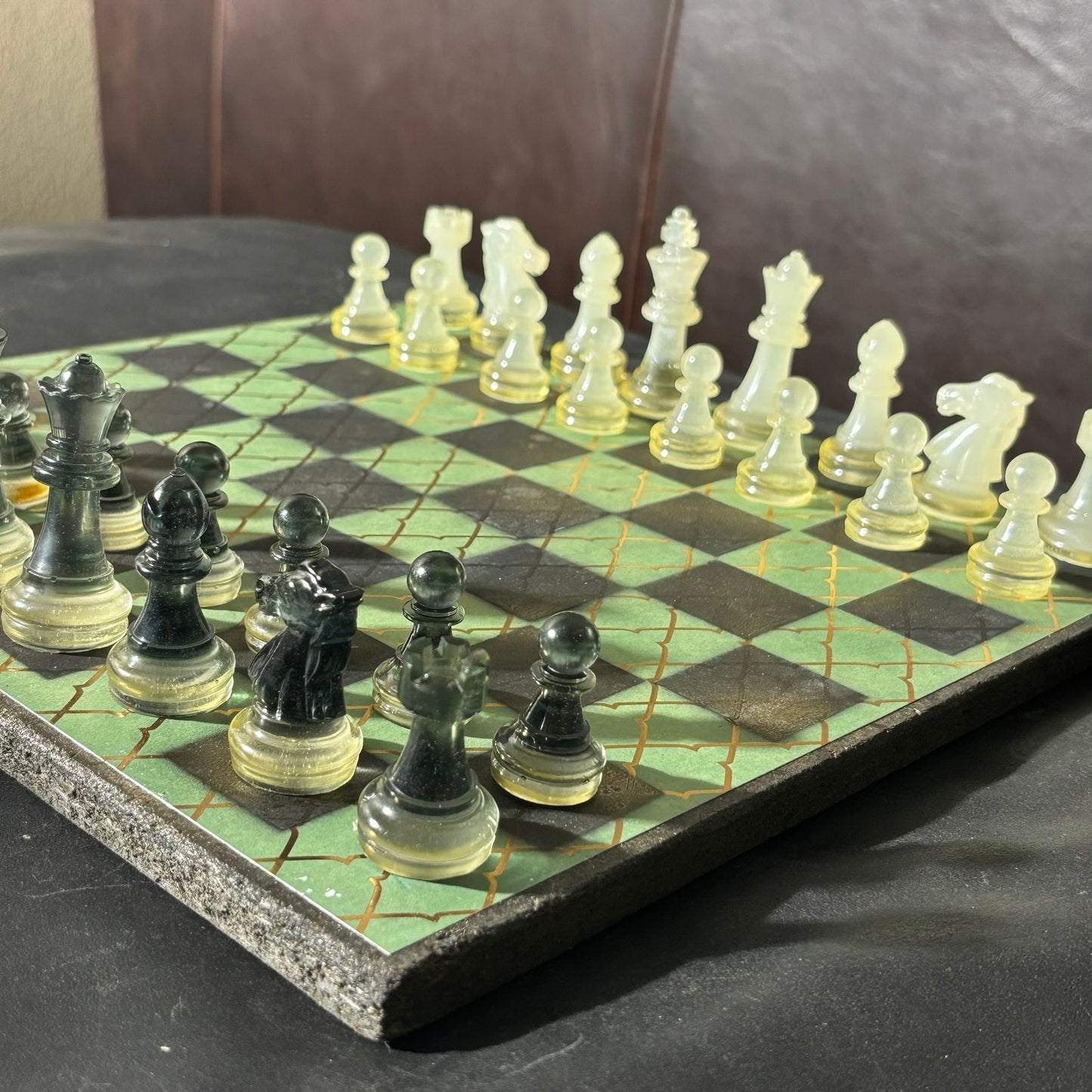 Gold Striped Green - Scrapbook Chess Set