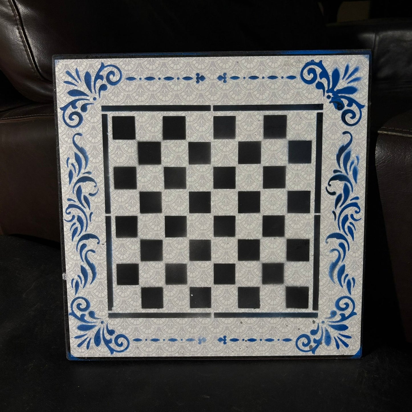 Gray White & Blue - Scrapbook Chess Board