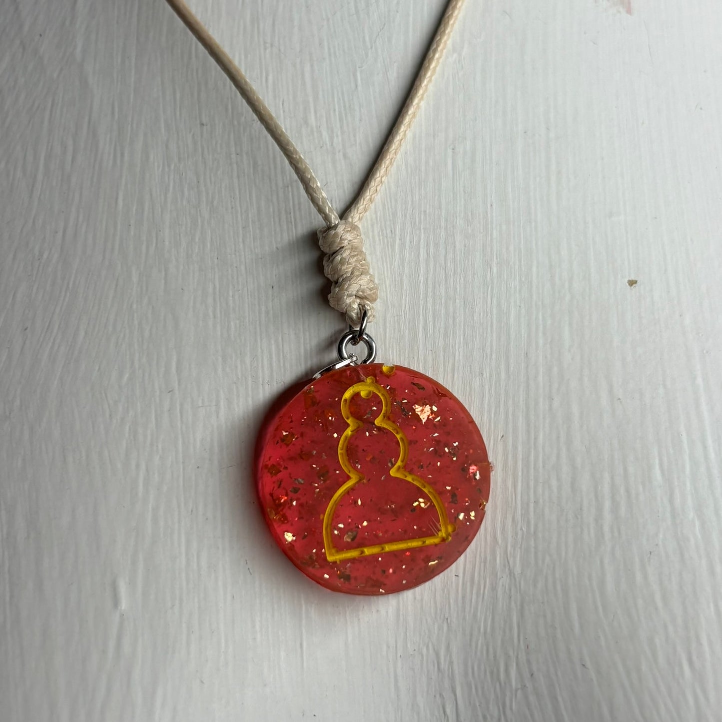 Cream Red Pawn - Handmade Resin Chess Necklace