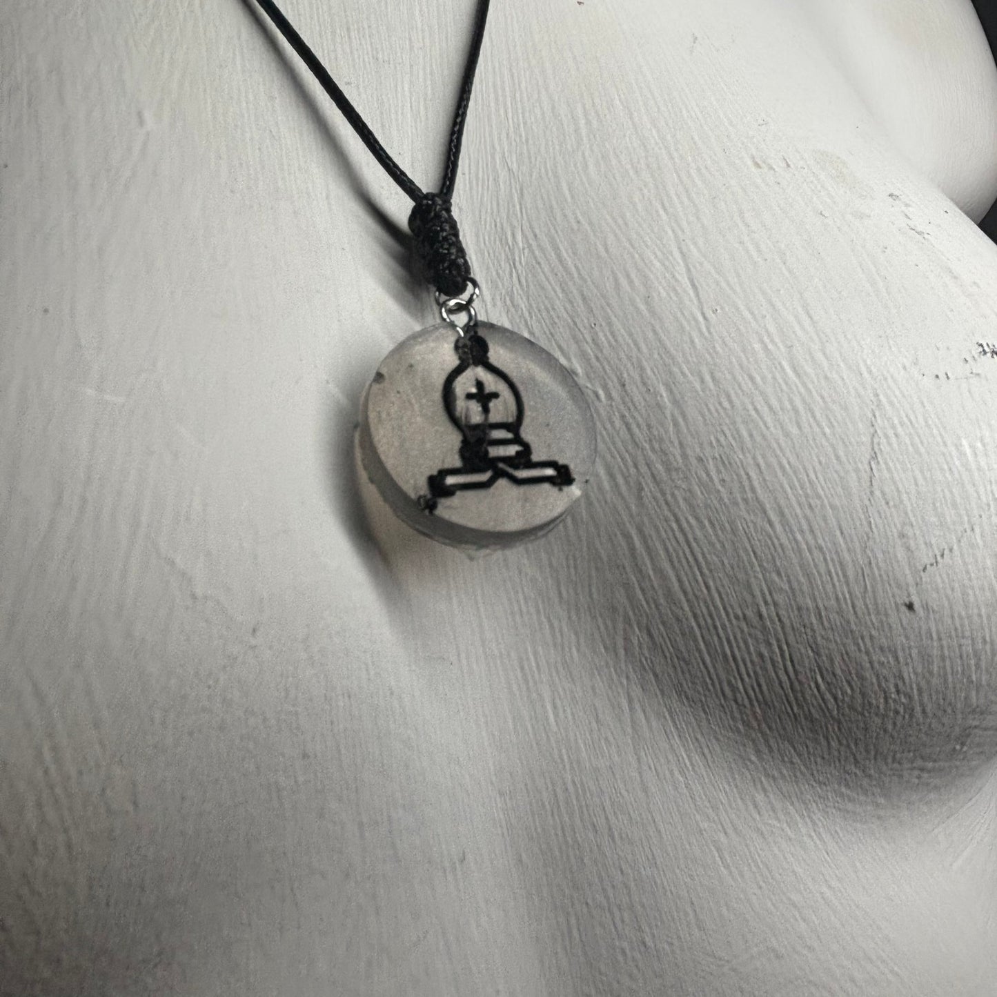 Dark Silver Bishop - Handmade Resin Chess Necklace