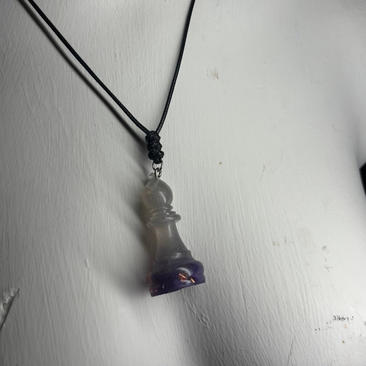 White Purple Bishop - Handmade Resin Chess Necklace